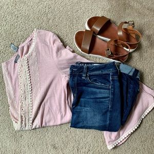 Rose Embroidered Bell-sleeve Blouse